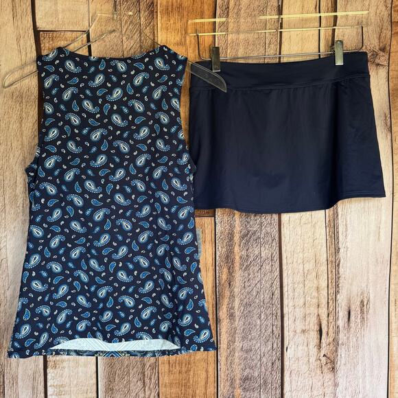 Lands'End Swimsuit Two Piece Tankini Skirt Paisley Blue NWT Size 6 Pool Modest - Picture 2 of 10